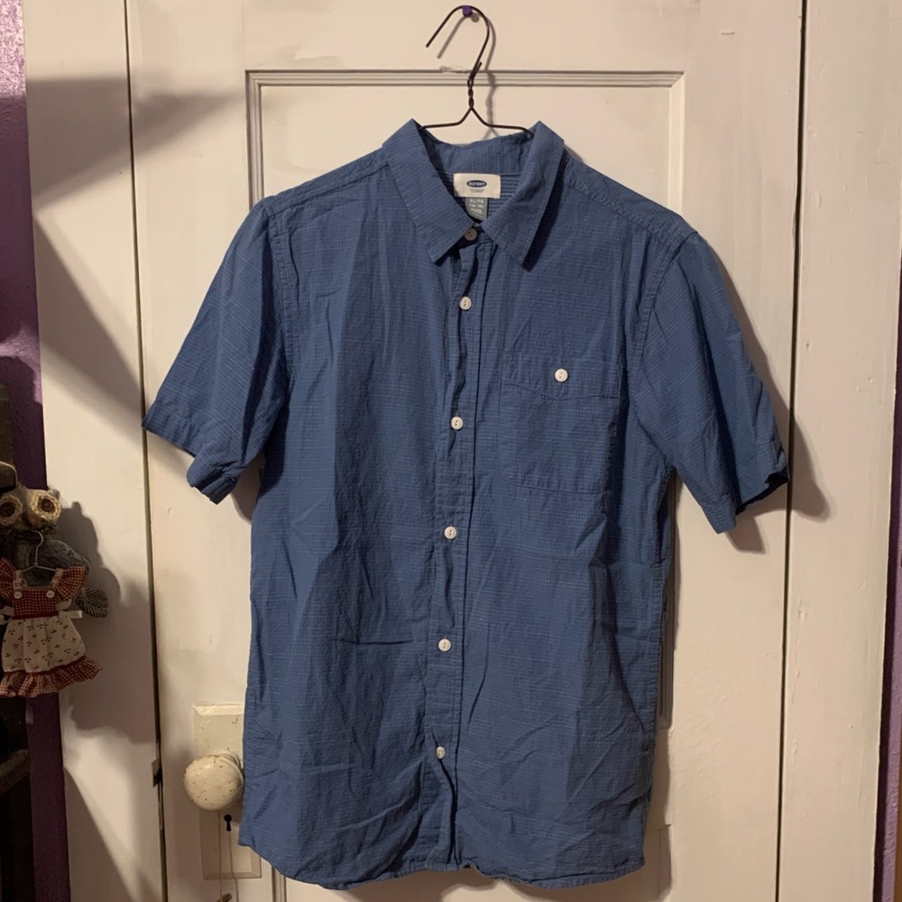 Old Navy Blue & White Polka Dot Button Down Men’s Shirt
